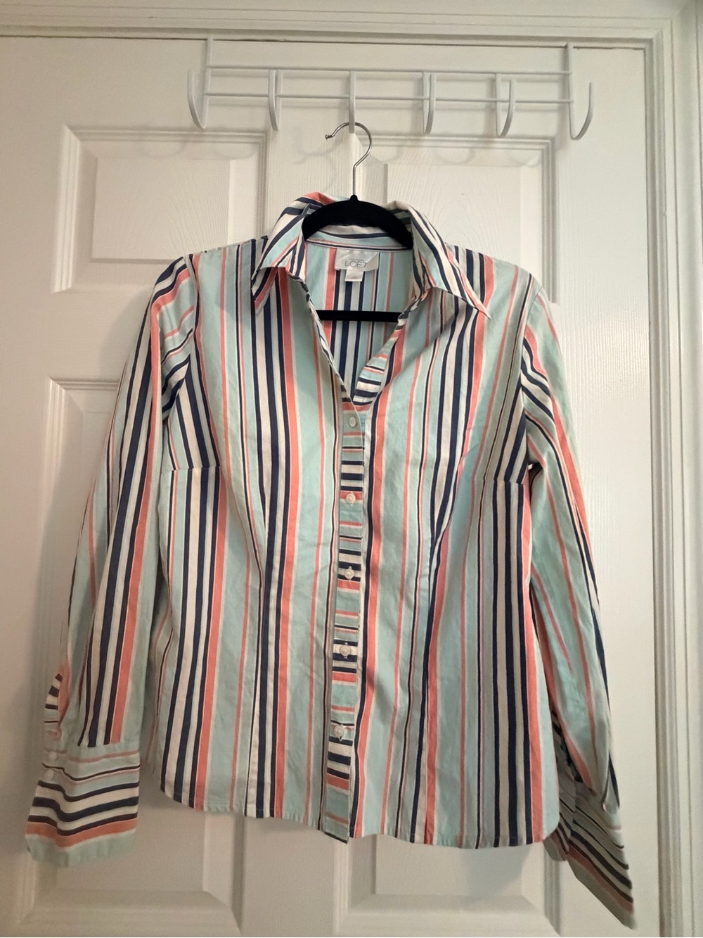 Women’s LOFT Multi-Stripe Button-Down Shirt - Mint & Coral